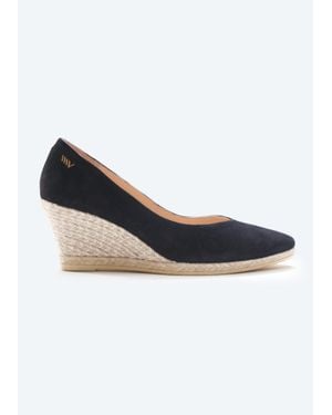VISCATA Roses Suede V Cut Espadrille Wedges - Blue