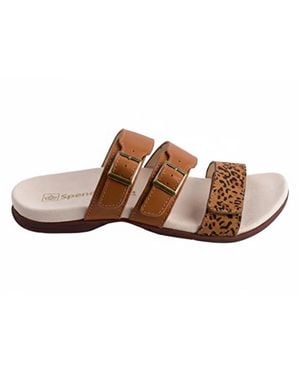 Revitalign Sandal Saddle Cheetah Leather Slip On Slide Gal1995 - Brown