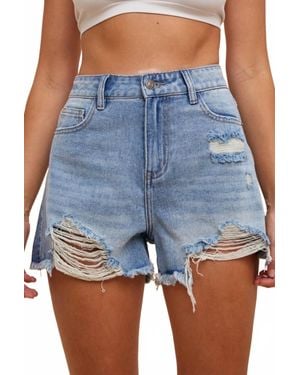 Anniewear Kimchi-Hi Rise Distressed Shorts - Blue