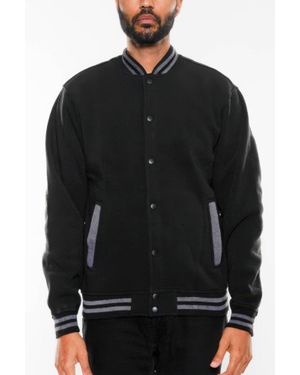 TRUEDAMES Fleece Snap Button Varsity Jacket - Black