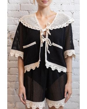 Sea Kendall Crochet Tie Top - Black