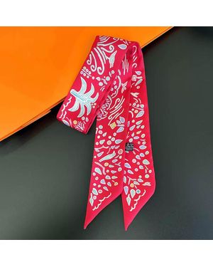 Discountinued Abstract Pattern Print Silky Twilly Skinny Scarf - Red