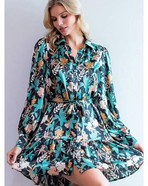 Taelynn Desert Garden Belted Dress - Blue