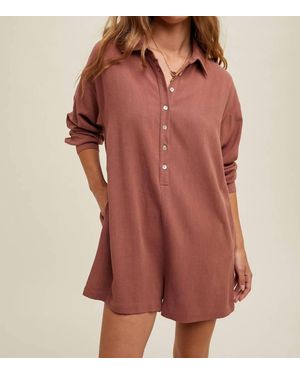 Wishlist Nora Button Up Linen Romper - Red