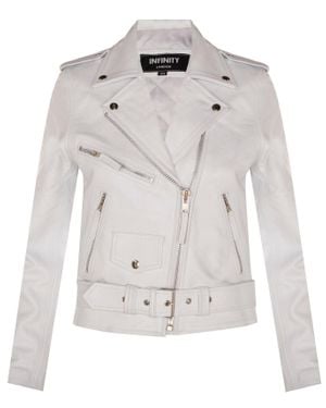 Infinity Leather Cowhide Leather Biker Jacket-Mansfield - Gray