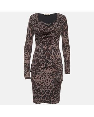 Roberto Cavalli Dark Animal Printed Jersey Mini Dress - Gray