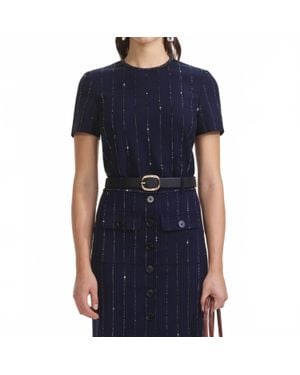 Self-Portrait Rhinestone Pinstripe Top - Blue