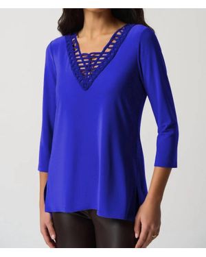 Joseph Ribkoff Soutache V-Neck Tunic Top - Blue