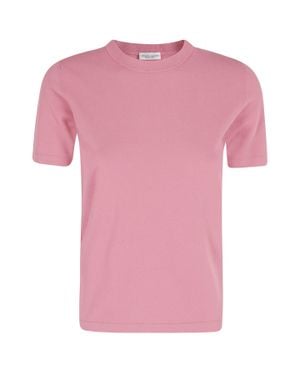 Roberto Collina Raspberry Round-Neck Ribbed-Trim Viscose T-Shirt - Pink