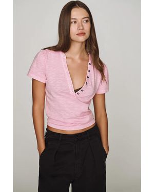Pilcro Cotton Henley Tee - Pink