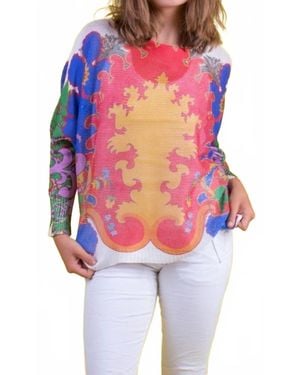 Gigi Moda Royal Print Emy Batwing Sweater - White