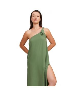 Luma Gottex One Shoulder Sarong Style Maxi Dress Coverup - Green