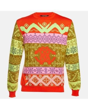 Roberto Cavalli Logo Geometric Jacquard Knit Sweater - Orange