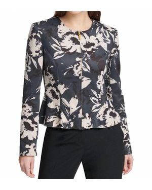 DKNY Floral Print Peplum Jacket - Black