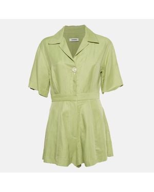 Sandro Linen Blend Short Sleeves Playsuit - Green