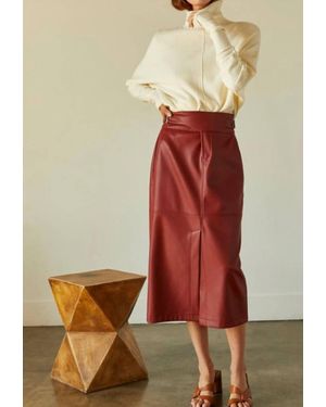 Crescent Natalie Vegan Pu Midi Skirt With Side Buckle - Red