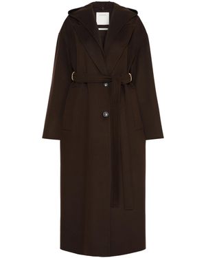 Sportmax Long Wool Coat With Belted Waist And Wide Collar - Black