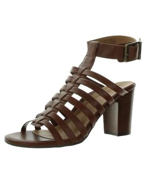 Vionic Sami Leather Ankle Strap Block Heels - Brown
