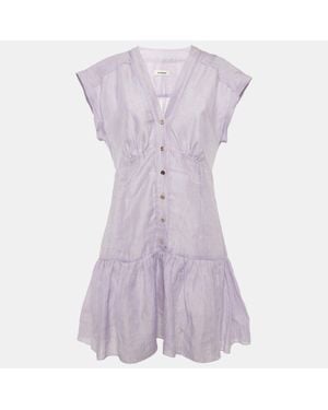 Sandro Lilac Linen Blend V-Neck Mini Dress - Purple