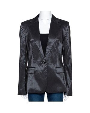 Just Cavalli Striped Cotton Ramie Blend Single Buttoned Blazer - Black