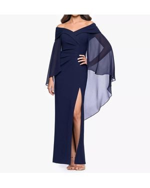 Xscape Off-The-Shoulder Cape Dress - Blue