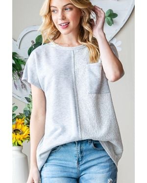 TRUEDAMES Full Size Pocketed Round Neck Short Sleeve T-Shirt - Gray