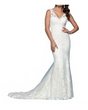 Da Vinci Bridal Lace Appliqued Wedding Gown - White
