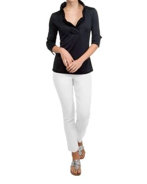 Gretchen Scott Jersey Ruffleneck 3/4 Sleeve Top - Black