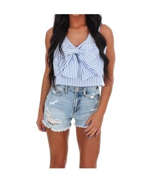 Day + Moon Sugar Stripe Bow Crop Top - Blue