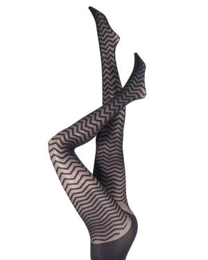 Pretty Polly Zig Zag Wave Tights - Black