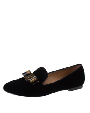 Ferragamo Velvet Bow Detail Smoking Slippers - Black