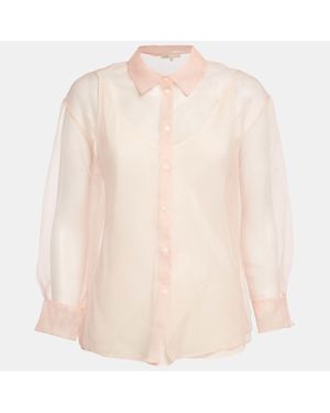 Maje Peach/ Organza Button Front Long Sleeve Shirt - Natural