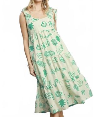 Umgee Abstract Tiered Midi Dress - Green