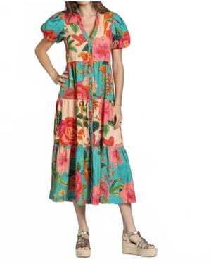 Apny Mixed Print Long Tiered Dress - White