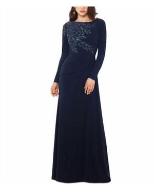 Xscape Long Sleeve Sequin Shoulder Gown - Blue