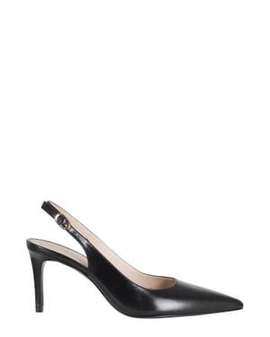 Stuart Weitzman Stuart Power Slingback 75 Pointed Leather Pumps - Black