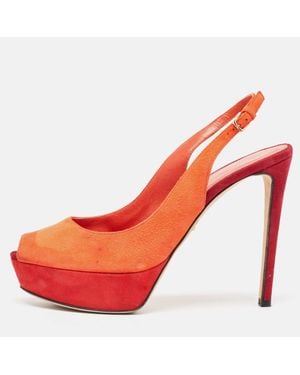 Sergio Rossi Suede Peep Toe Platform Slingback Pumps - Orange