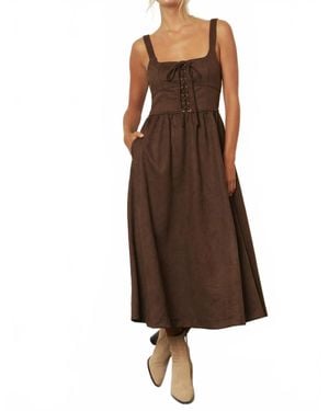 Blu Pepper Picture Perfect Lace Up Midi Dress - Brown