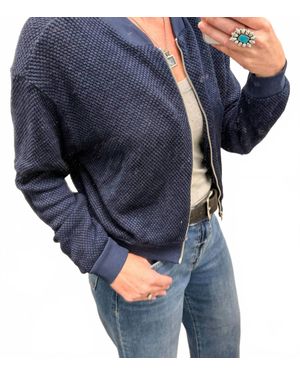 Lamade Knit Style Zip Up Bomber Jacket - Blue