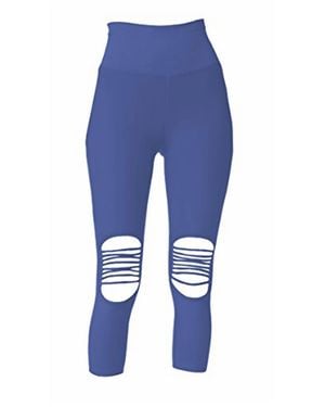 Phat Buddha St Nicholas Ripped Capri Leggings - Blue