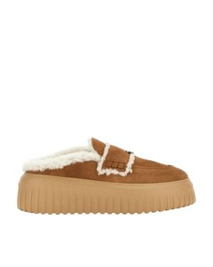 Hogan H-Stripes Sabot Fur With Shearling Lining - Brown