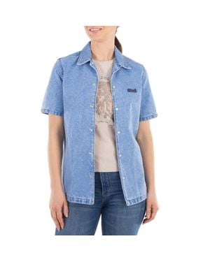 Marni Short Sleeve Denim Logo Shirt - Blue