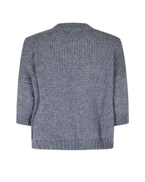 Roberto Collina Light Chunky Knit Crew-Neck Sweater With Ribbed Trim - Gray