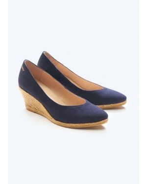 Viscata Barcelona Roses Canvas V Cut Espadrille Wedges Espadrilles - Blue