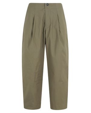 Soeur Khaki Daley Front-Pleated Cotton Canvas Barrel-Leg Pants - Green