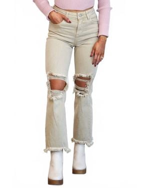 Risen Riva Distressed High Rise Straight Leg Jeans - Natural