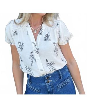 Blu Pepper Floral Line Split Neck Button Down Top - Blue