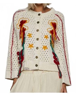 Pol Long Sleeve Floral Frayed Edge Cardigan Top - Multicolor