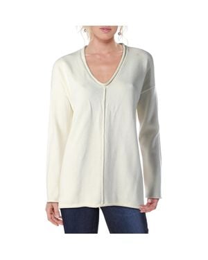 BCBGMAXAZRIA V-Neck Roll Trim Pullover Sweater - White