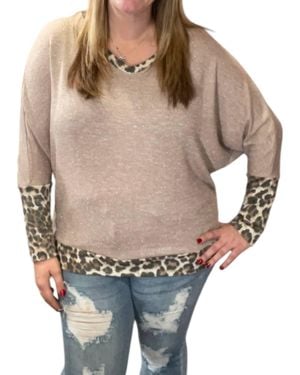 Honeyme Dolman With Leopard Accents Tee - Gray